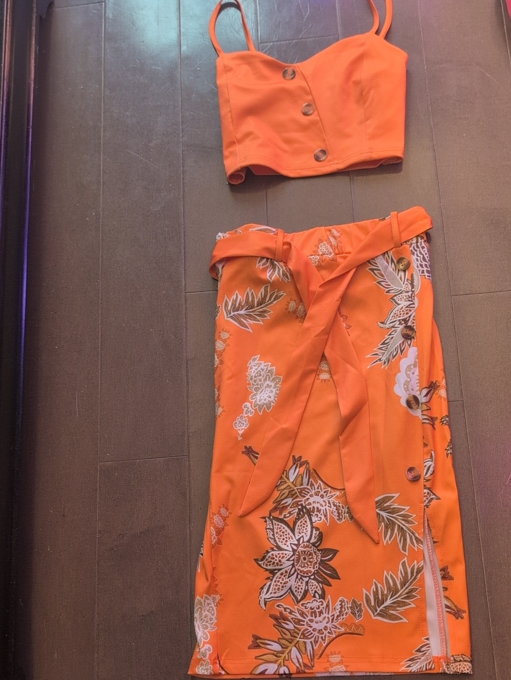 Orange Floral Wrap Skirt With Crop Top